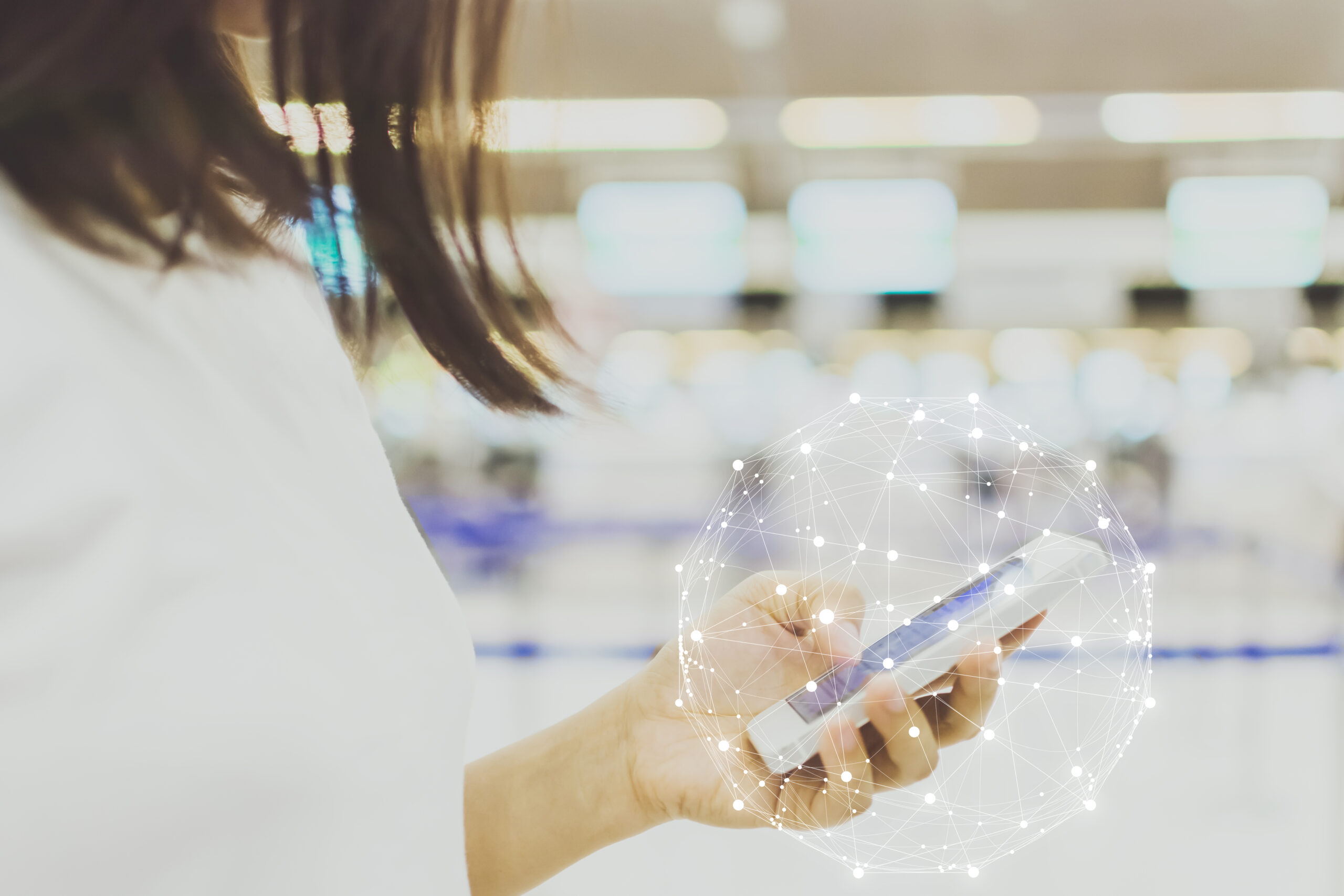 Hand of female holding mobile phone, Woman using application on smartphone, Chatting or social network business connection concept Hand of female holding mobile phone,