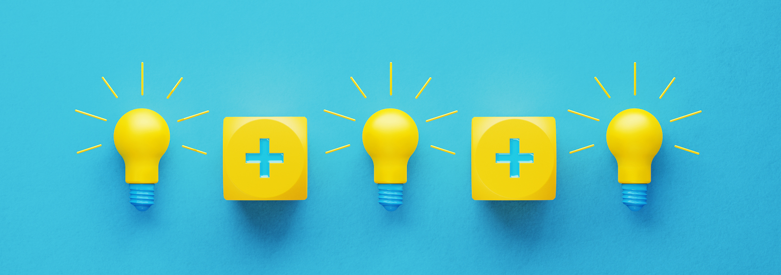 Light Bulbs and Yellow Cubes with Plus Signs light bulbs and yellow cubes with plus signs against a blue background
