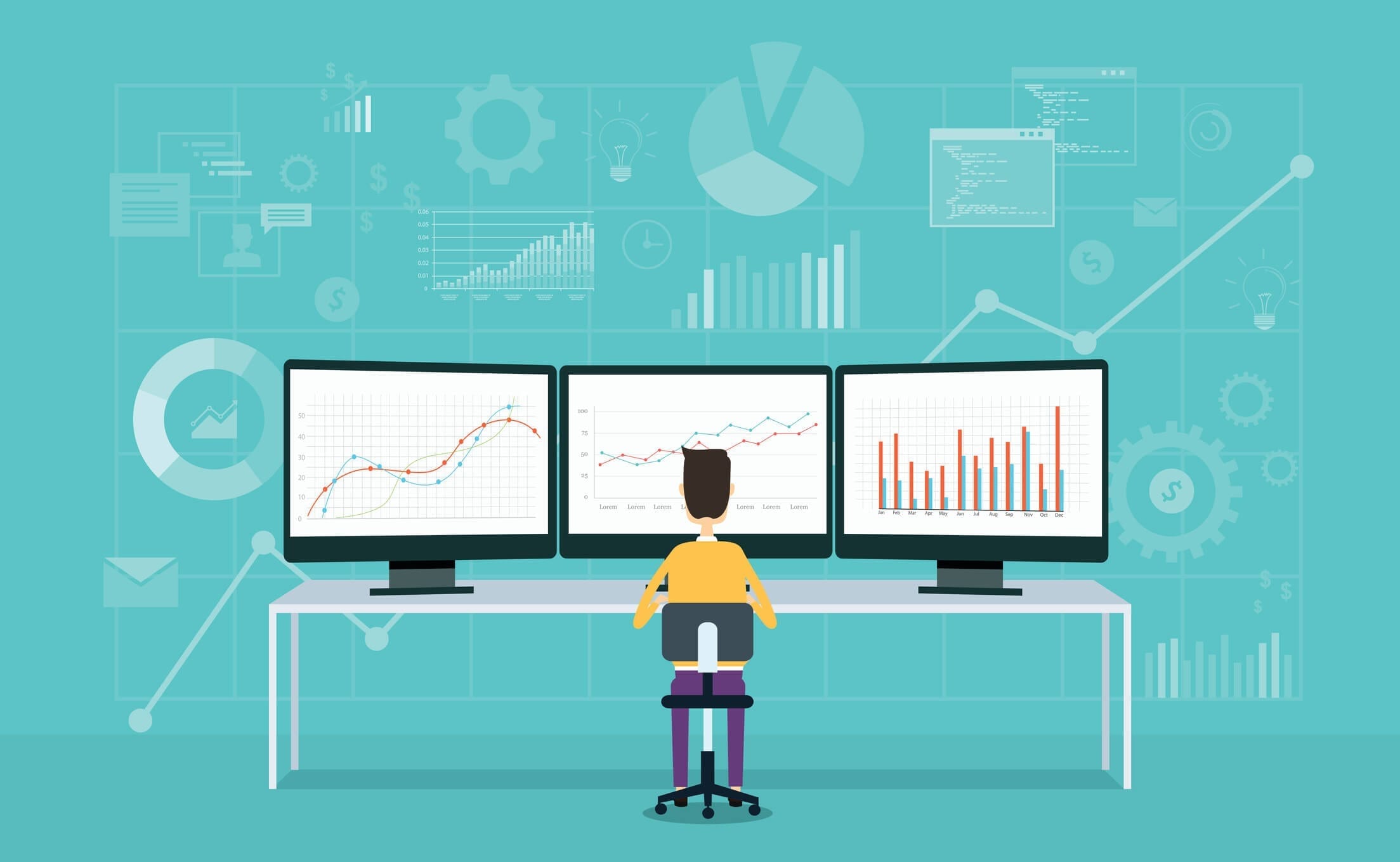business people on monitor report graph and business analyze business people on monitor report graph and business analyze