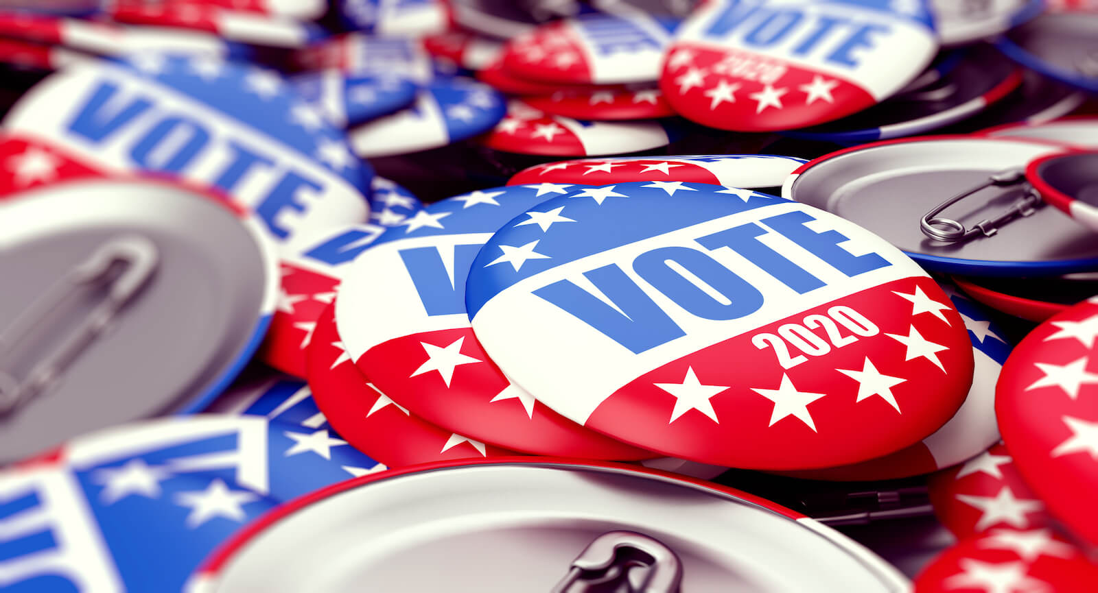 vote election badge button for 2020 background, vote USA 2020, 3D illustration, 3D rendering vote 2020 buttons for election security research