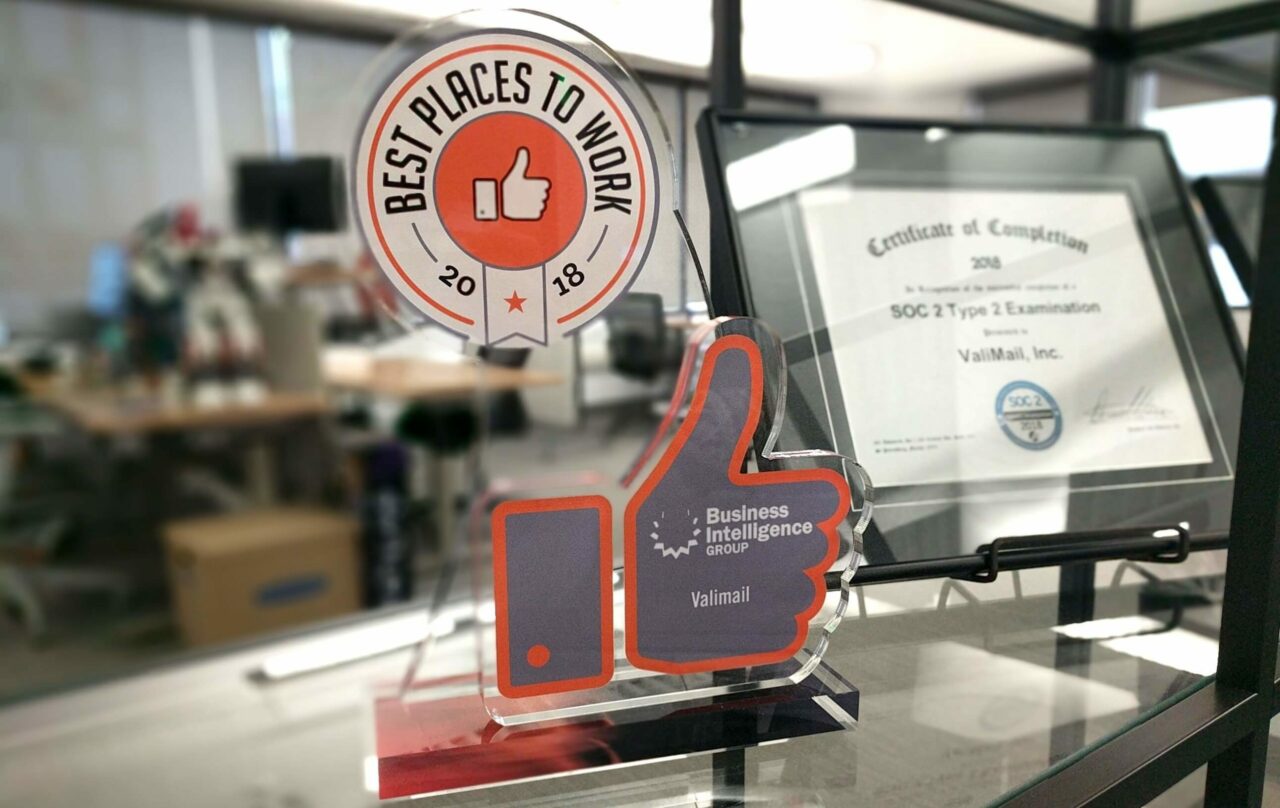 Photo of Valimail best places to work 2018 award