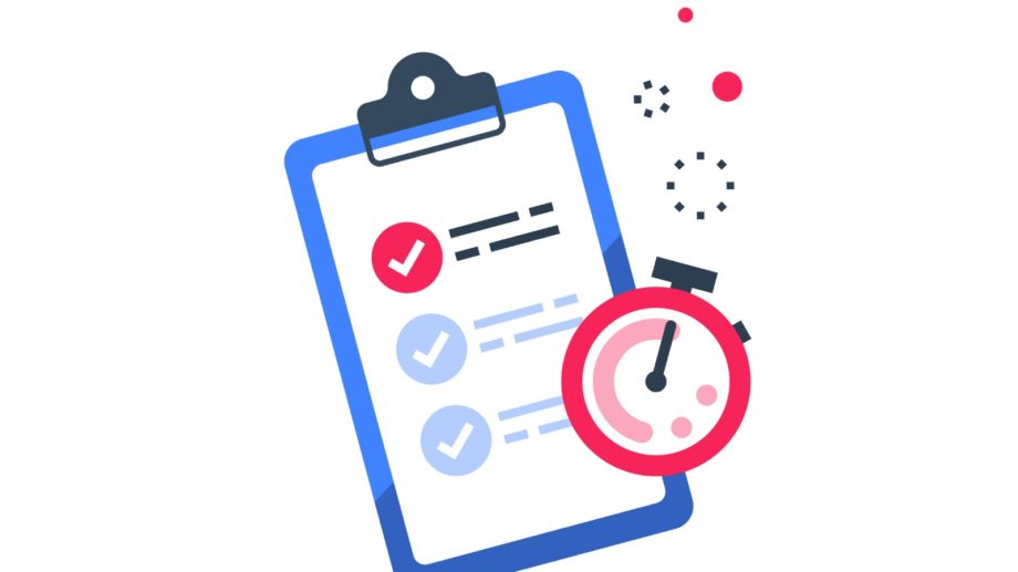Vector graphic of clipboard with check marked tasks and stopwatch.