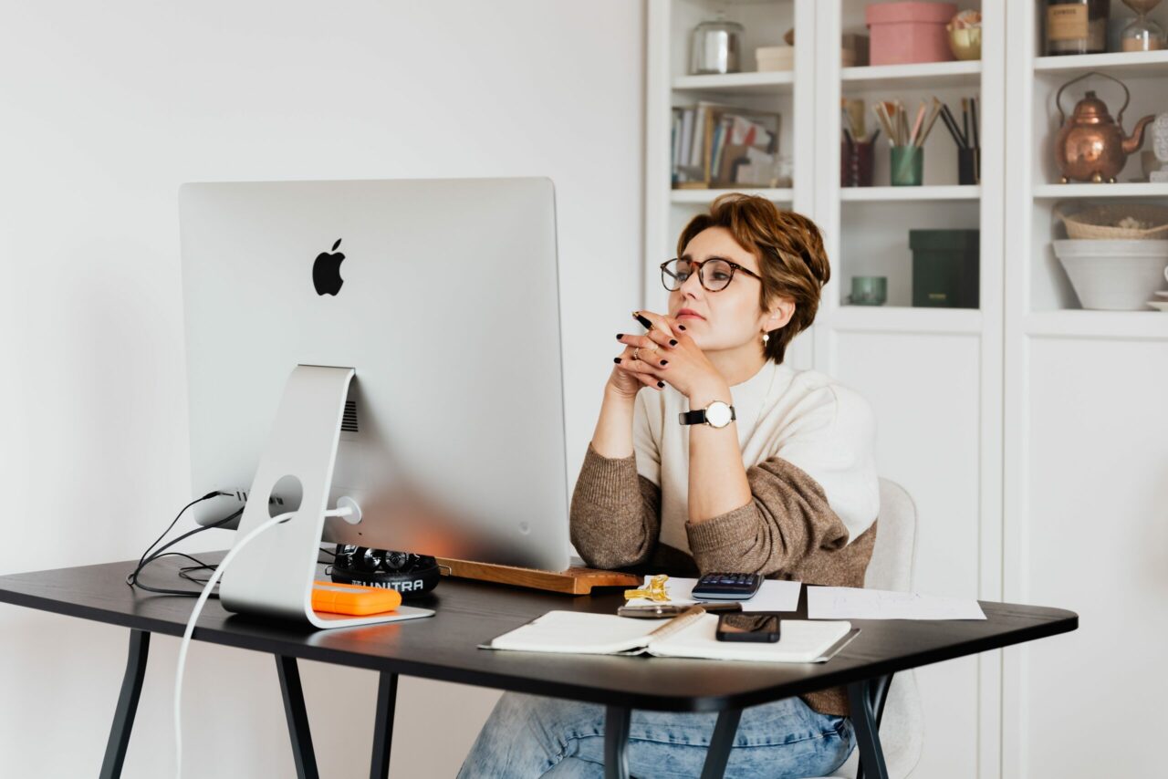 employee looking at computer